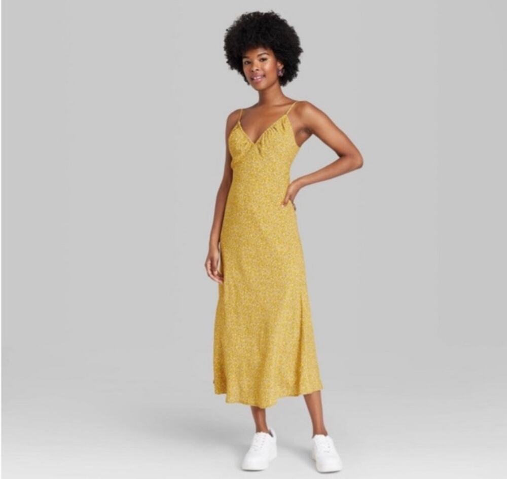 Wild Fable Women's Midi Sundress Dress Size S Yellow Floral
